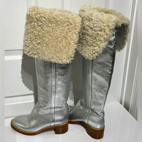 Celine 2019 Folco  Shearling Over-the-knee Boots  - Silver size 37.5 - Picture 10 of 15